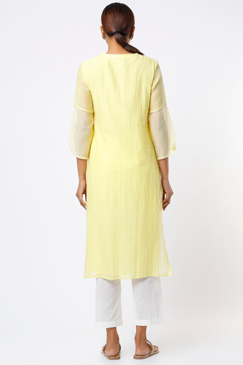 Handwoven Chanderi Kurta Set In Pale Yellow - Auraya Fashion -  - #tag1# - #tag2# - #tag3# - #tag3#