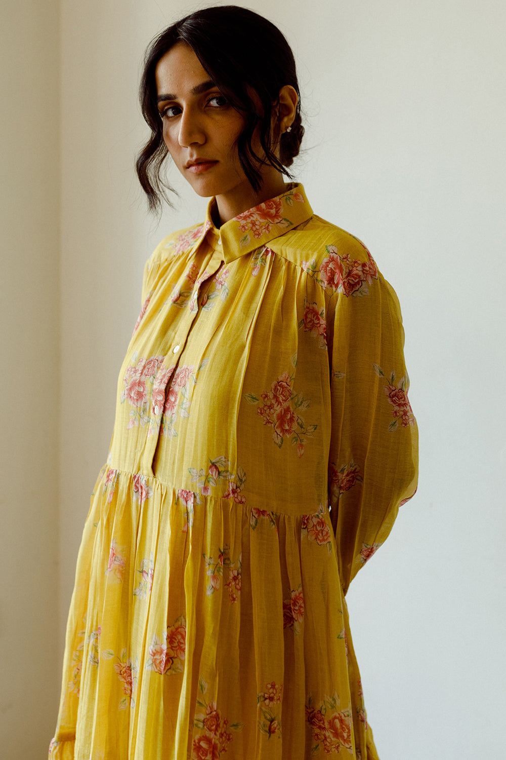 Chanderi Dress In Ochre Yellow - Auraya Fashion -  - #tag1# - #tag2# - #tag3# - #tag3#