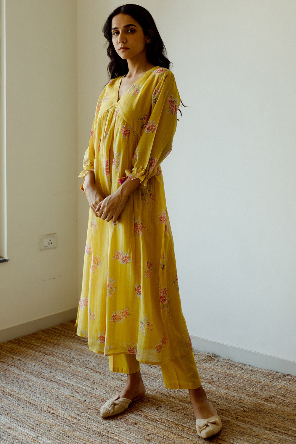 Handwoven Chanderi Kurta Set In Yellow - Auraya Fashion - Juanita - #tag1# - #tag2# - #tag3# - #tag3#