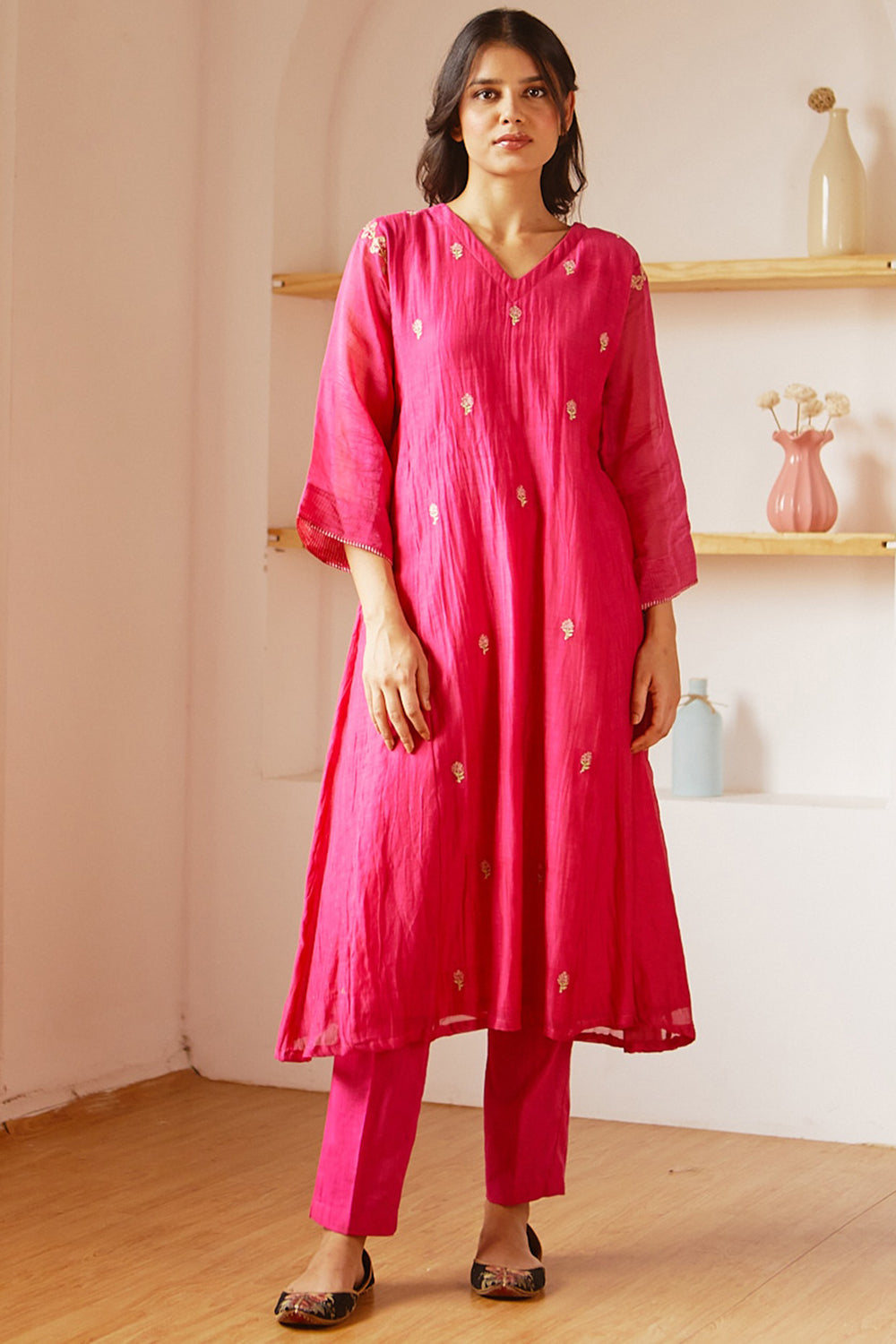 Embroidered Fuchsia Kurta Set - Auraya Fashion - Juanita - #tag1# - #tag2# - #tag3# - #tag3#