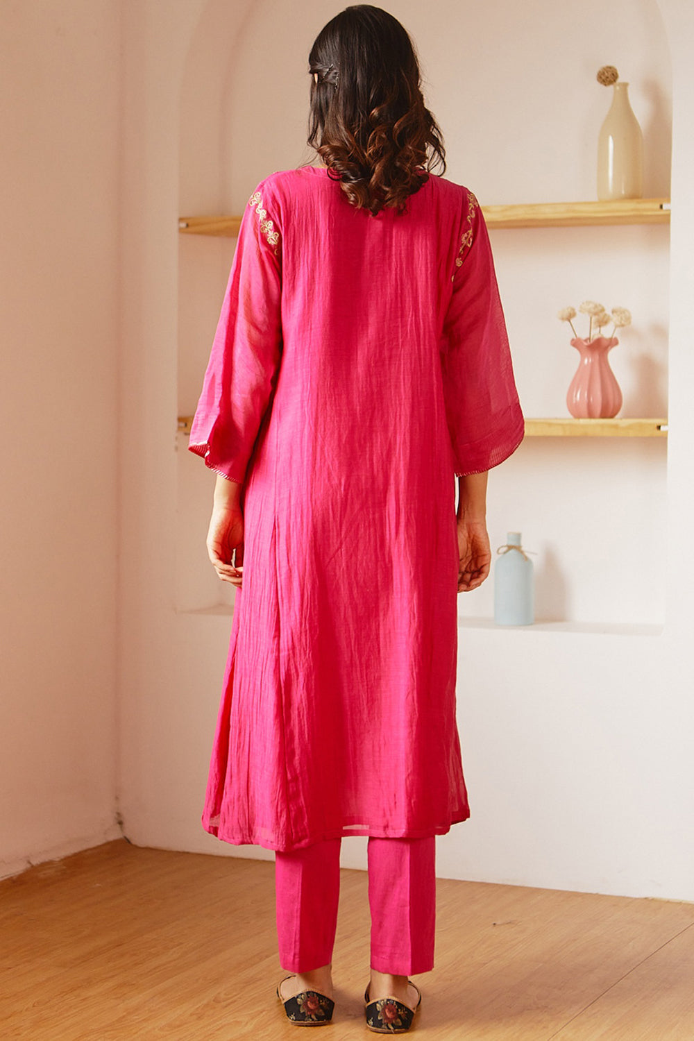 Embroidered Fuchsia Kurta Set - Auraya Fashion -  - #tag1# - #tag2# - #tag3# - #tag3#