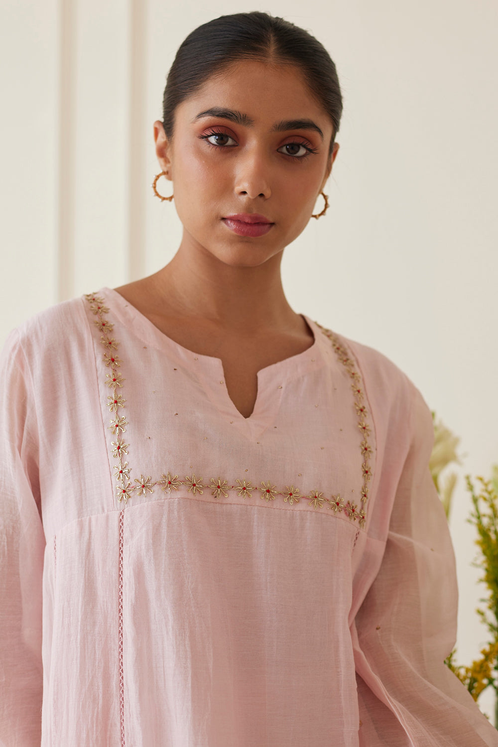 Zari Embellished Blush Pink Handwoven Chanderi Kurta Set