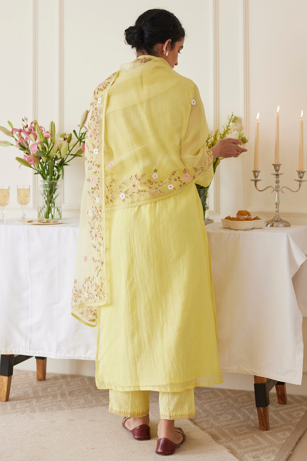 Dabka Embroidered Yellow Handwoven Chanderi Kurta Set - Auraya Fashion -  - #tag1# - #tag2# - #tag3# - #tag3#