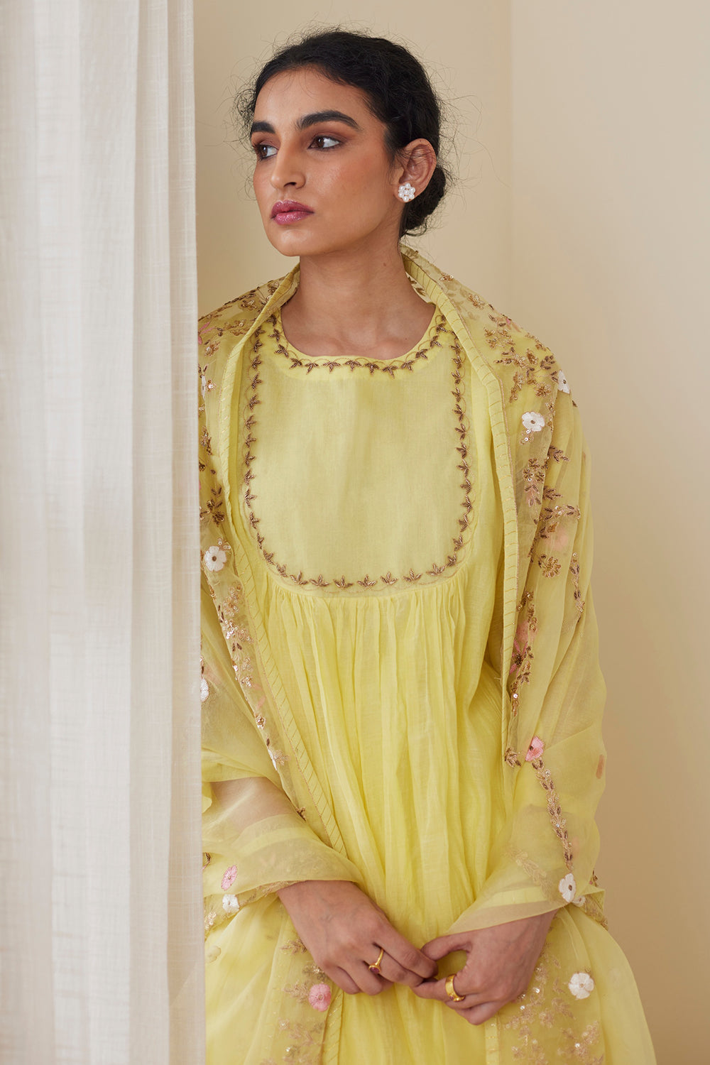 Dabka Embroidered Yellow Handwoven Chanderi Kurta Set - Auraya Fashion -  - #tag1# - #tag2# - #tag3# - #tag3#