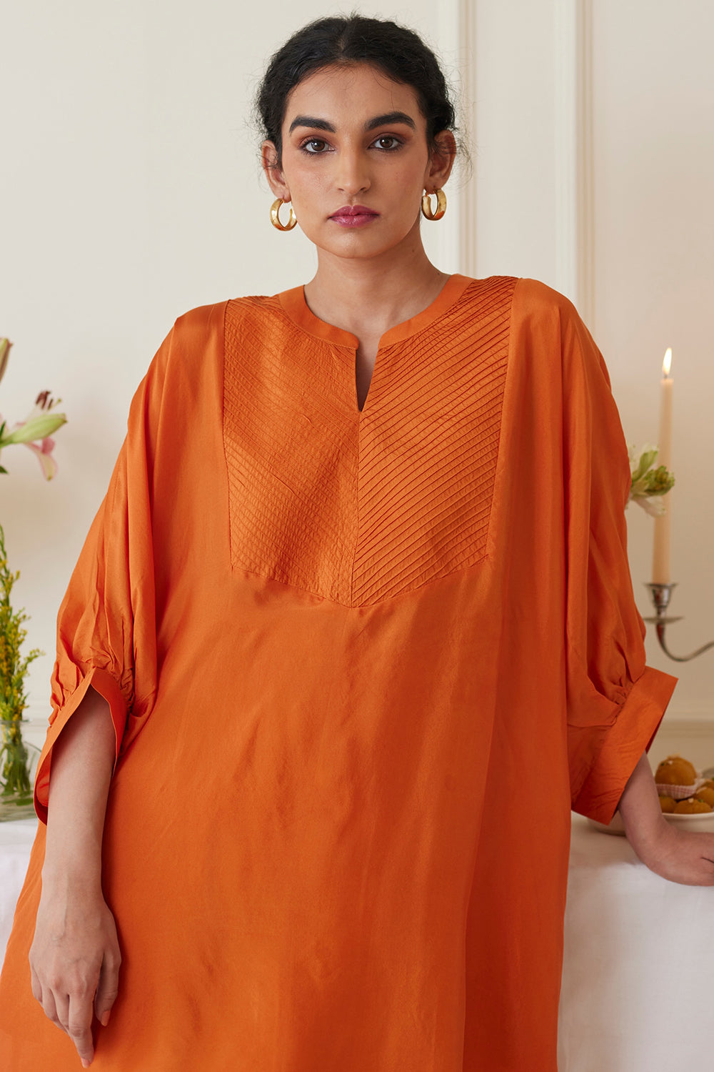 Habutai Silk Embellished Burnt Orange Kurta Set - Auraya Fashion -  - #tag1# - #tag2# - #tag3# - #tag3#