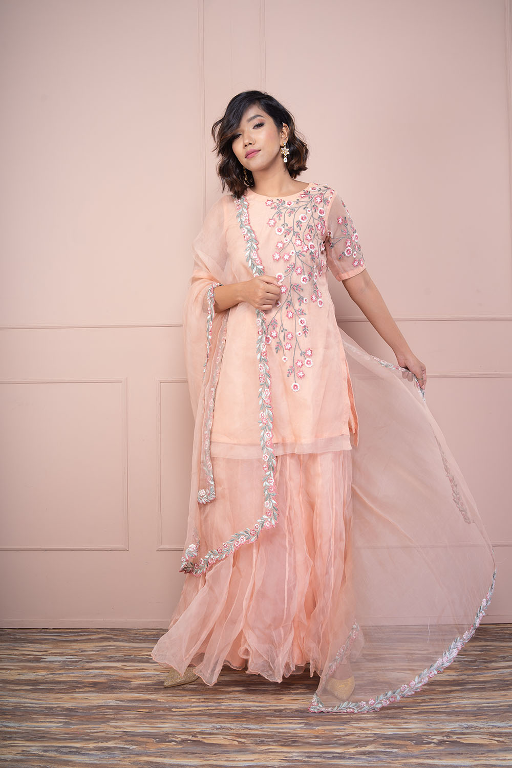 Rose Pink Tunic Paired Up With Sharara And Dupatta - Auraya Fashion - Kaashvi by Pooja Kalra - #tag1# - #tag2# - #tag3# - #tag3#