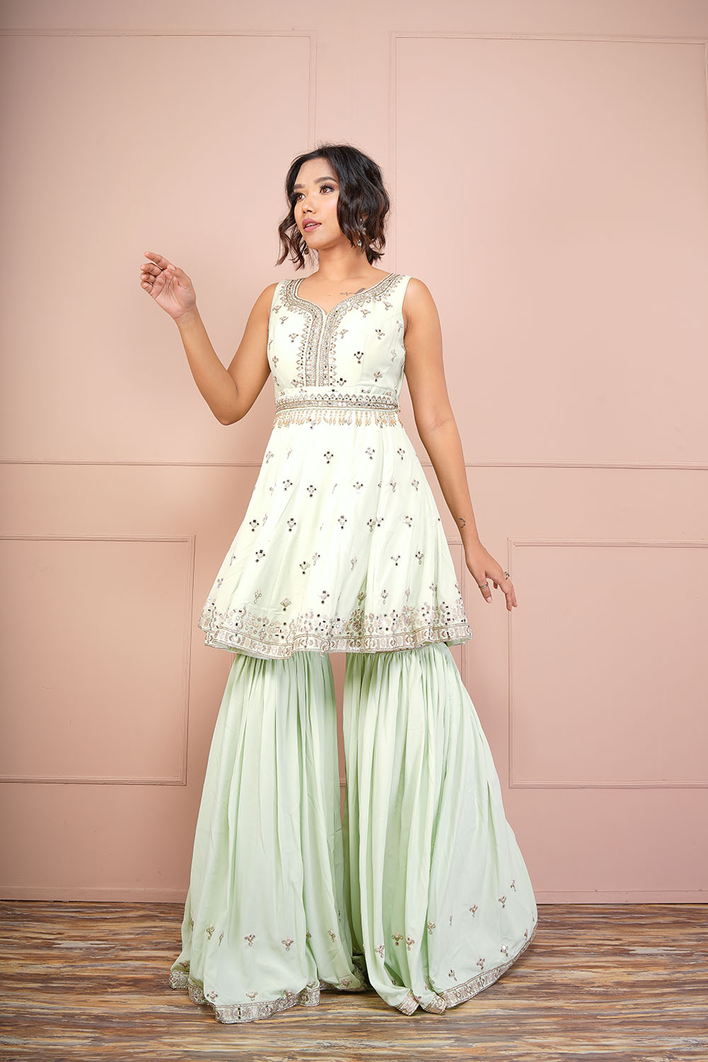 Green Shararra Set - Auraya Fashion -  - #tag1# - #tag2# - #tag3# - #tag3#