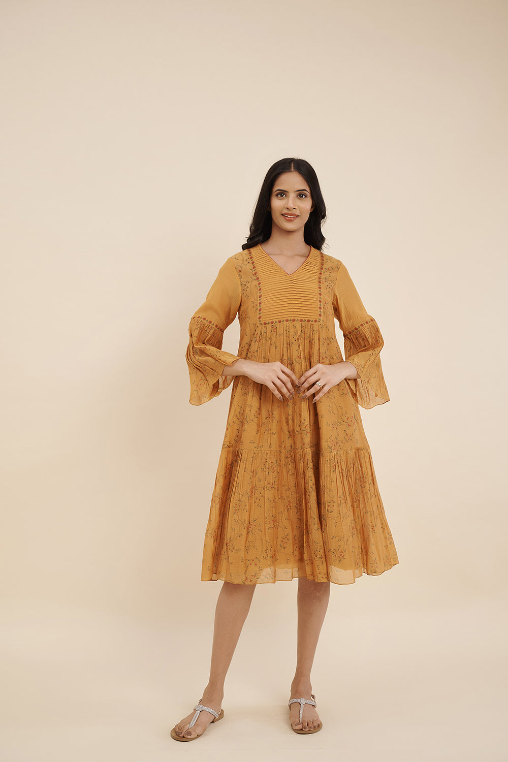 Golden Time Midi Dress - Auraya Fashion - Kattar Fashion Studio - #tag1# - #tag2# - #tag3# - #tag3#