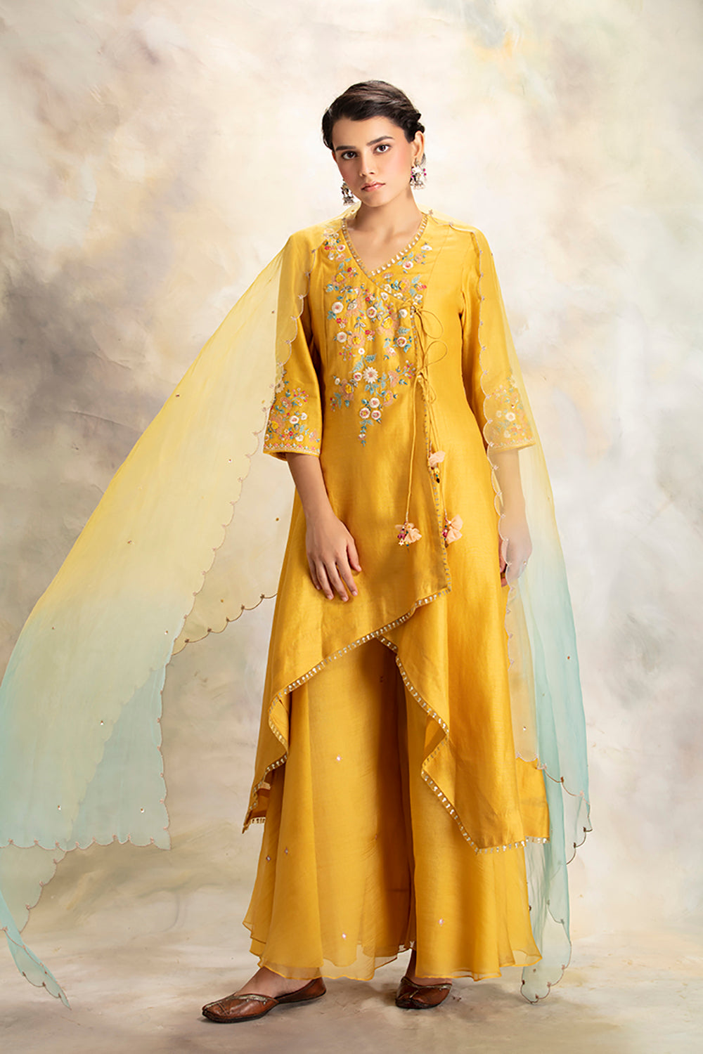 Multicolour Floral Motifs Embroidered Yellow Kurta Set - Auraya Fashion - Anju Modi - #tag1# - #tag2# - #tag3# - #tag3#