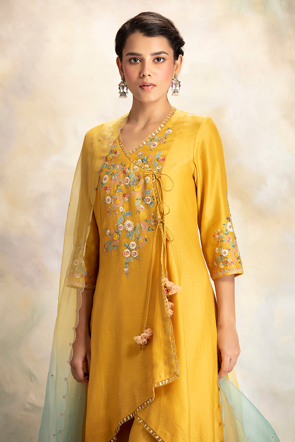 Multicolour Floral Motifs Embroidered Yellow Kurta Set - Auraya Fashion -  - #tag1# - #tag2# - #tag3# - #tag3#