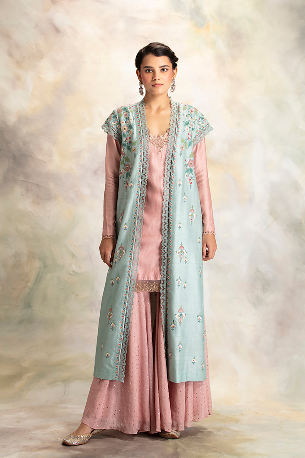 Spectacular Aqua Floral Embroidered Kurta Set - Auraya Fashion - Anju Modi - #tag1# - #tag2# - #tag3# - #tag3#