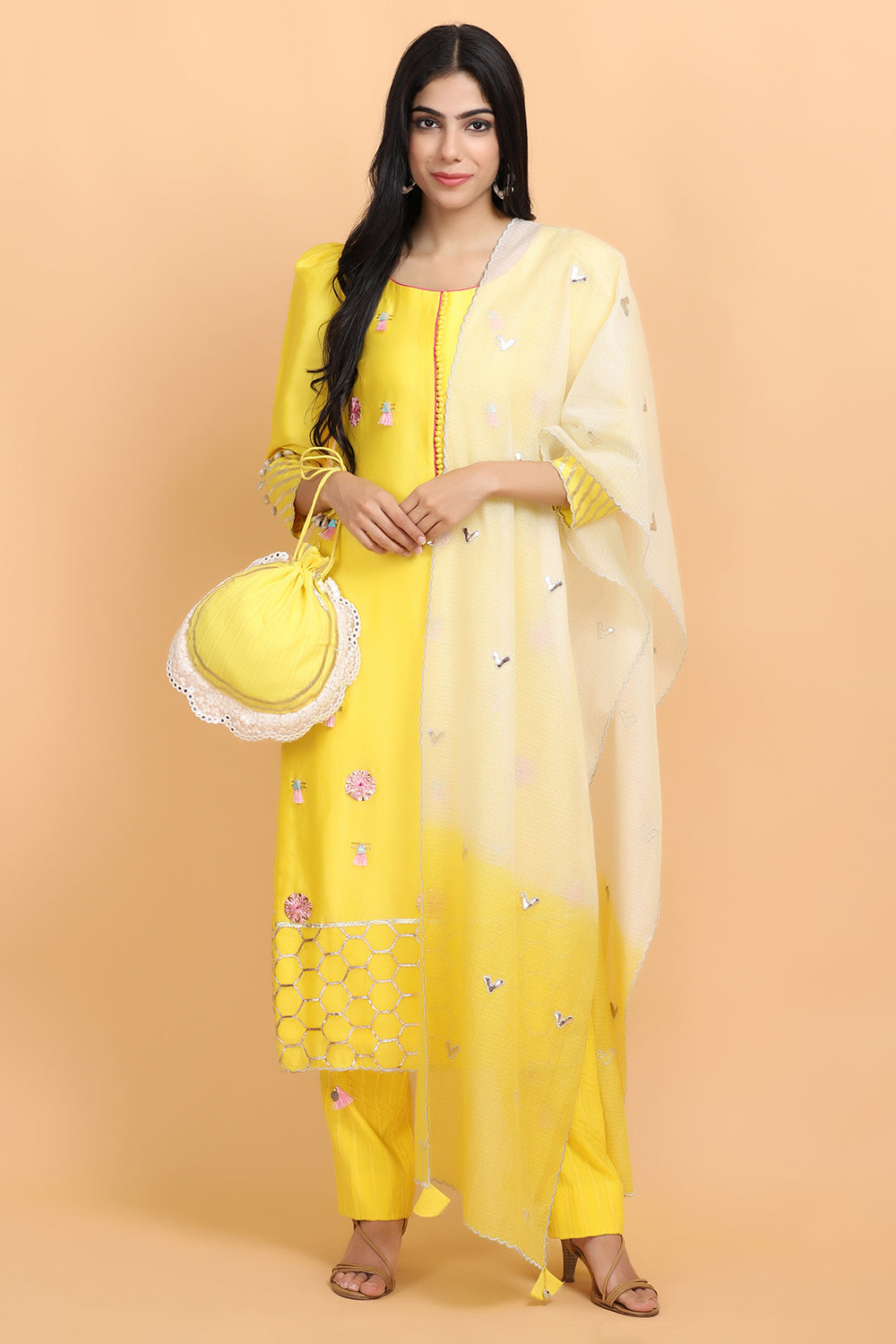 Yellow Chanderi Suit Set