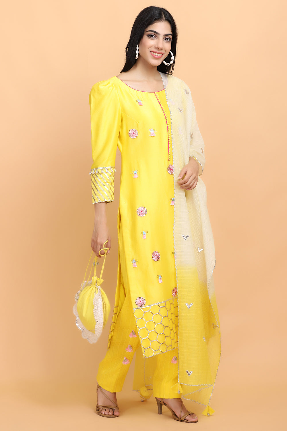 Yellow Chanderi Suit Set