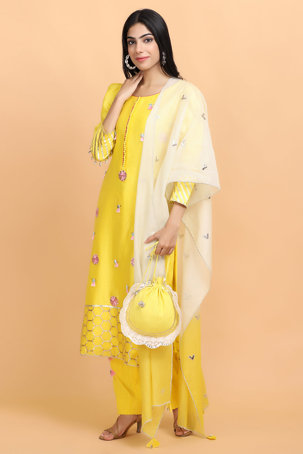 Yellow Chanderi Suit Set