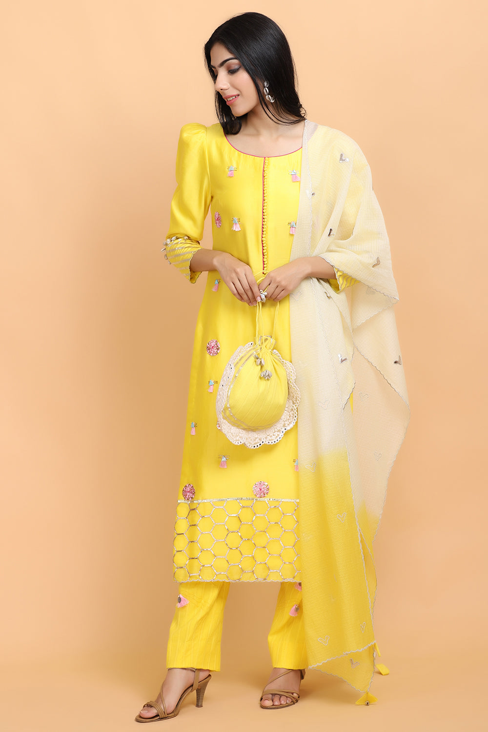 Yellow Chanderi Suit Set