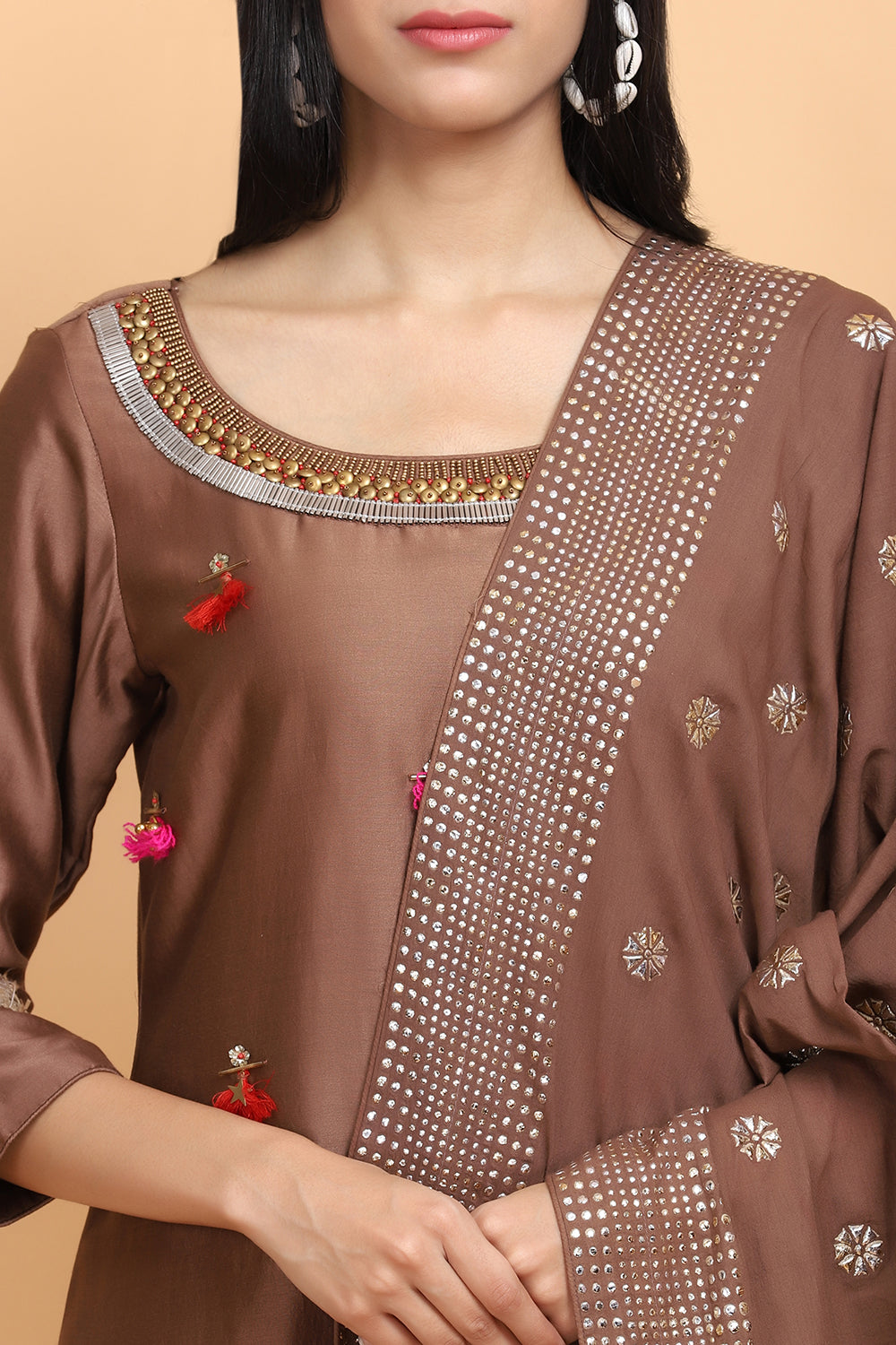 Brown Chanderi Silk Kurta Set - Auraya Fashion -  - #tag1# - #tag2# - #tag3# - #tag3#