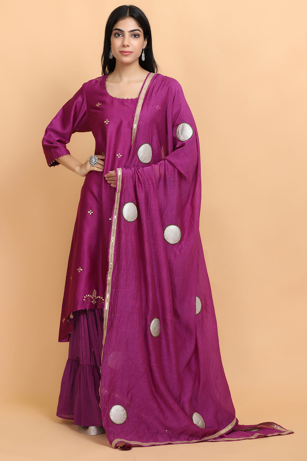 Purple Chanderi Garara Set - Auraya Fashion - Arpita Sulakshana - #tag1# - #tag2# - #tag3# - #tag3#