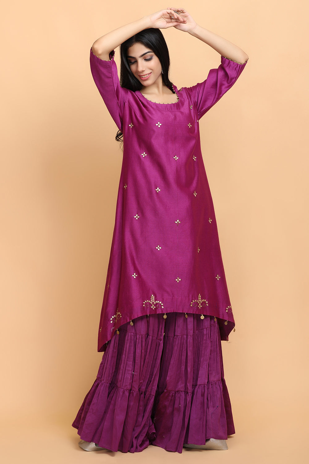 Purple Chanderi Garara Set - Auraya Fashion -  - #tag1# - #tag2# - #tag3# - #tag3#