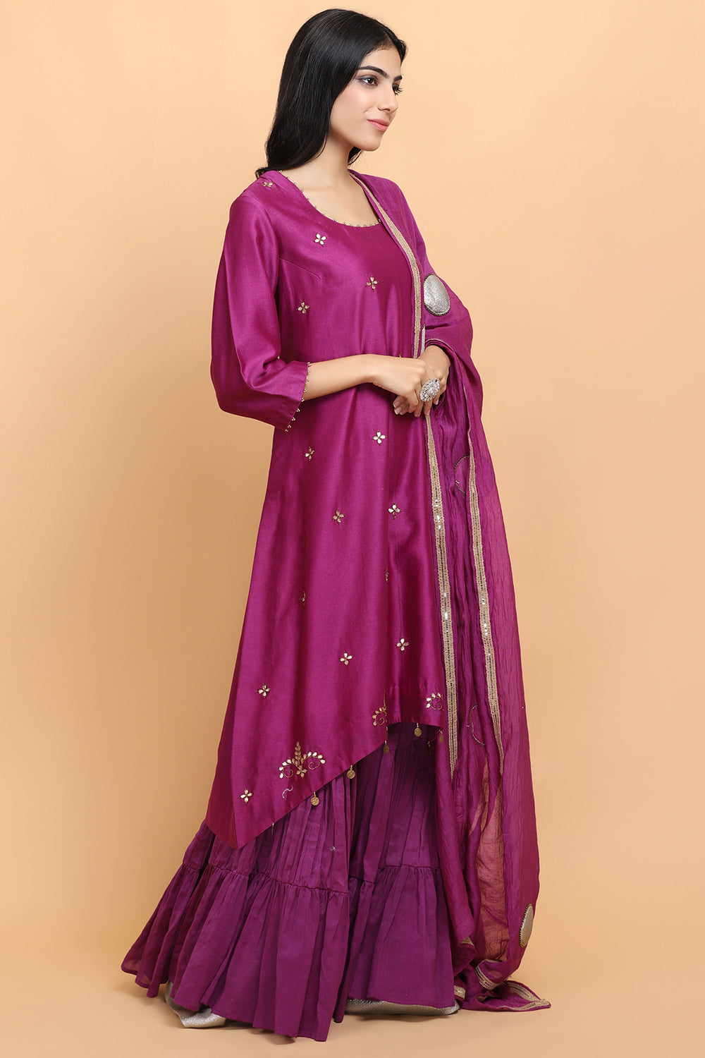 Purple Chanderi Garara Set - Auraya Fashion -  - #tag1# - #tag2# - #tag3# - #tag3#