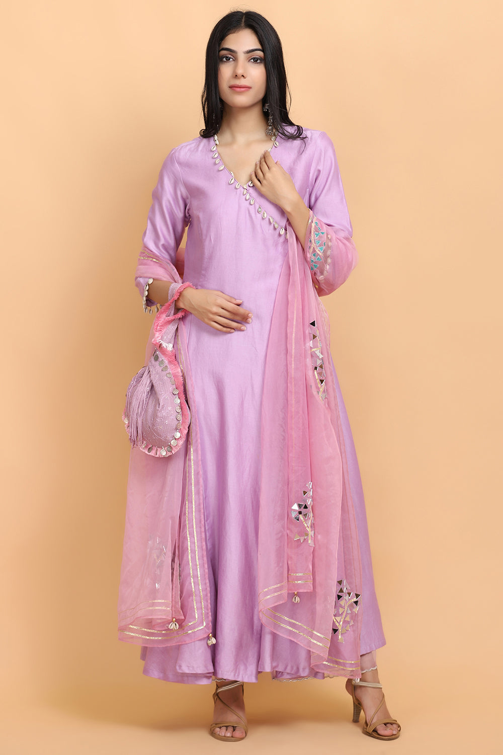 Lilac Angrakha Suit Set - Auraya Fashion -  - #tag1# - #tag2# - #tag3# - #tag3#