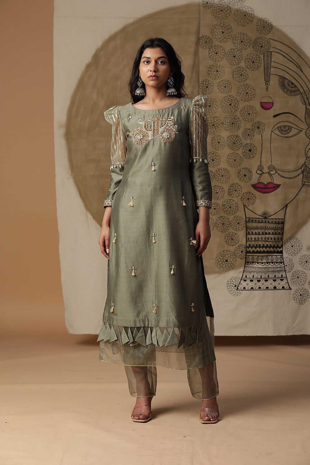 Olive Green Palki Suit Set - Auraya Fashion - Arpita Sulakshana - #tag1# - #tag2# - #tag3# - #tag3#