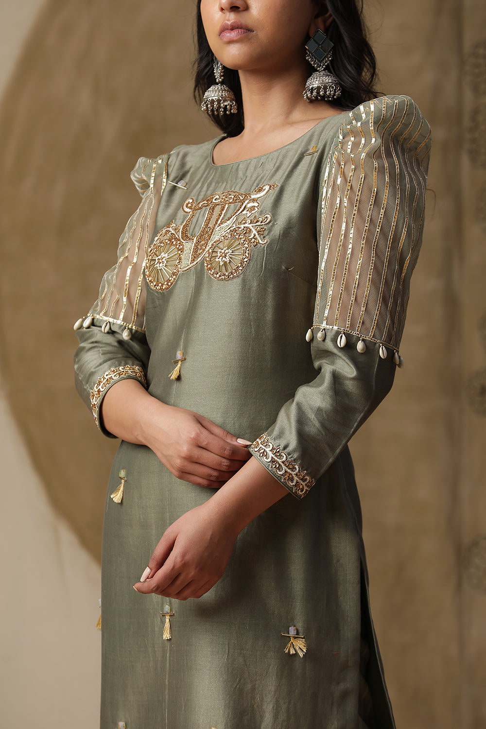 Olive Green Palki Suit Set - Auraya Fashion -  - #tag1# - #tag2# - #tag3# - #tag3#