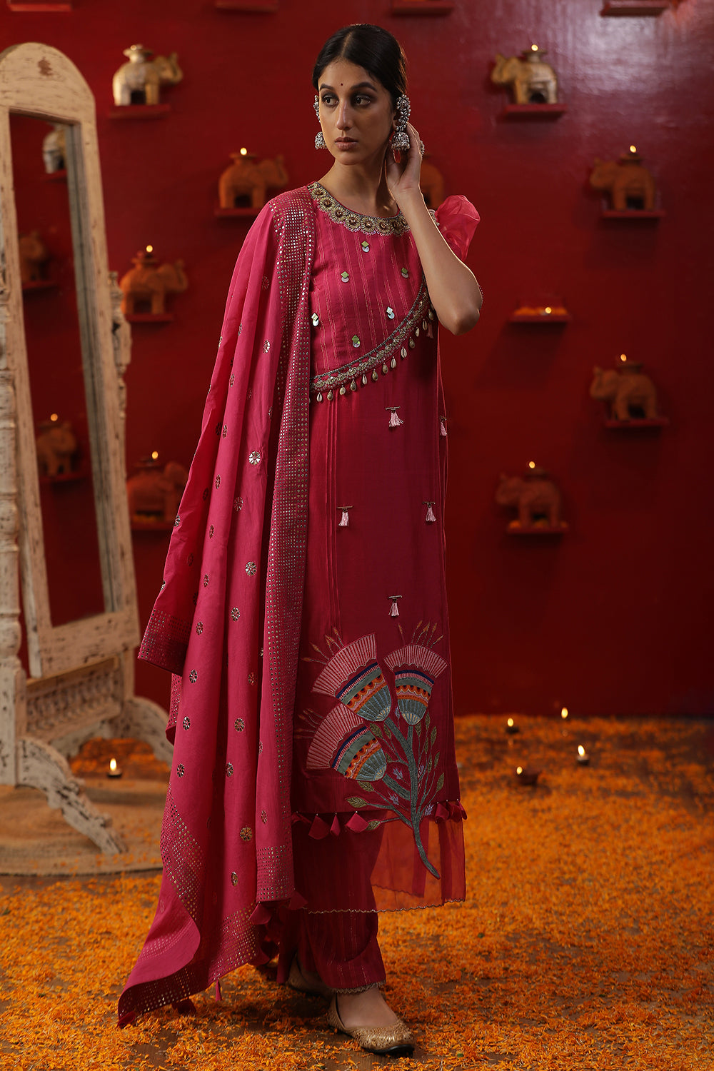 Pink Bell Handapinted Suit set - Auraya Fashion - Arpita Sulakshana - #tag1# - #tag2# - #tag3# - #tag3#