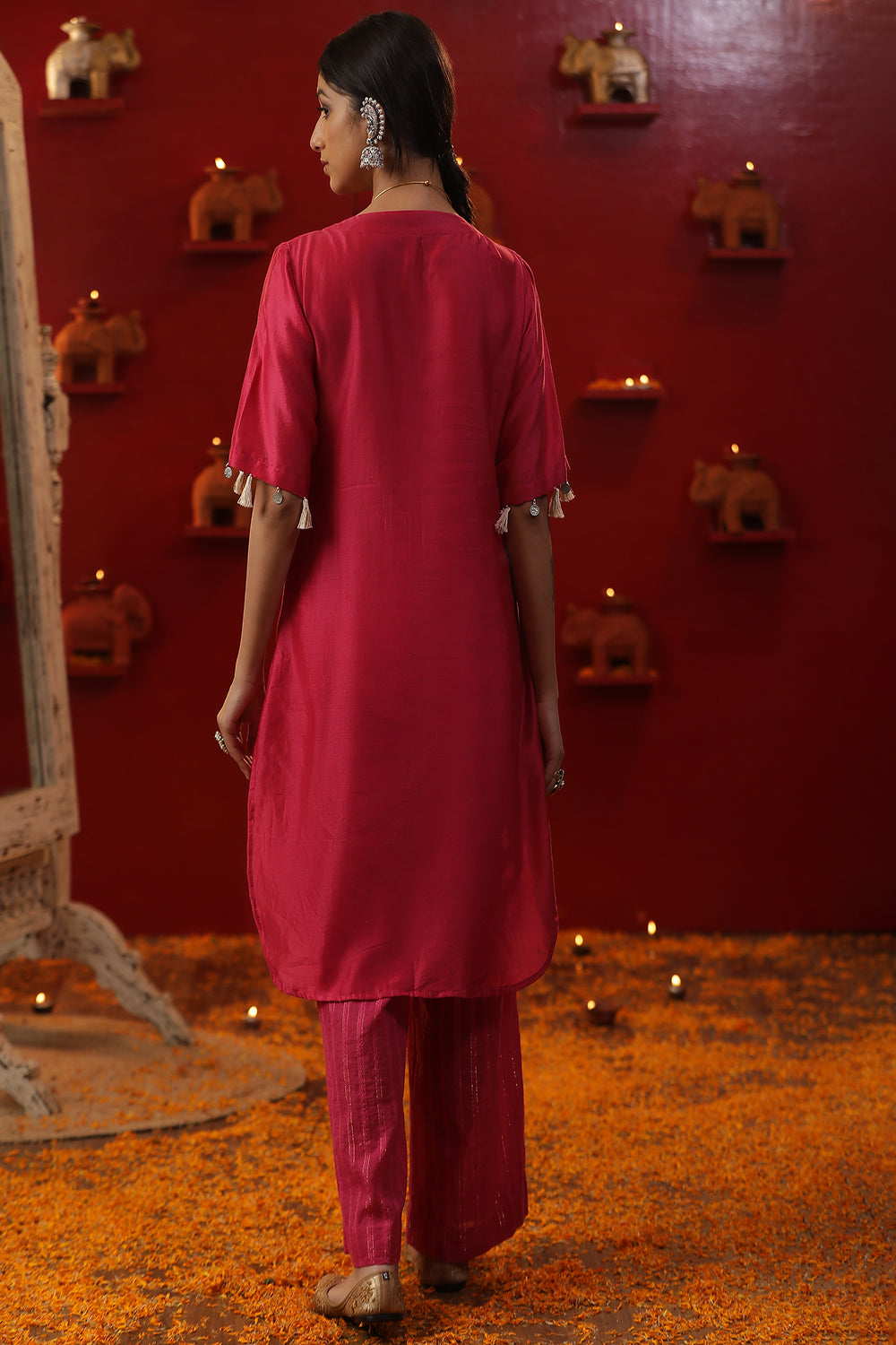 Pink Handpainted Brajnari Coord Set - Auraya Fashion -  - #tag1# - #tag2# - #tag3# - #tag3#