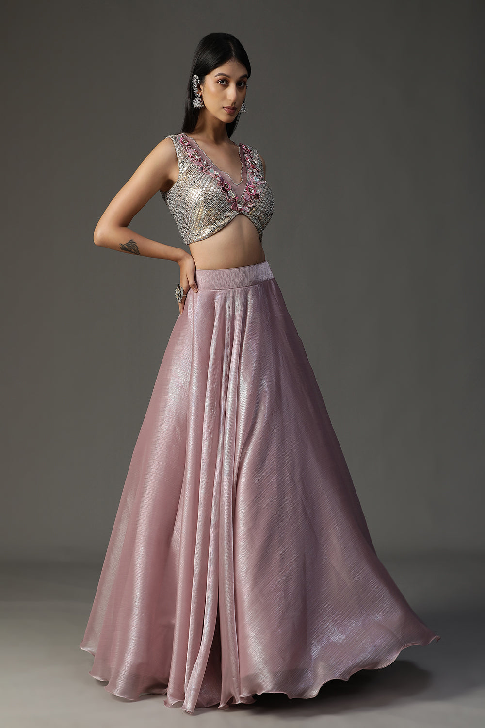 Lilac Organza Lehenga Set - Auraya Fashion -  - #tag1# - #tag2# - #tag3# - #tag3#