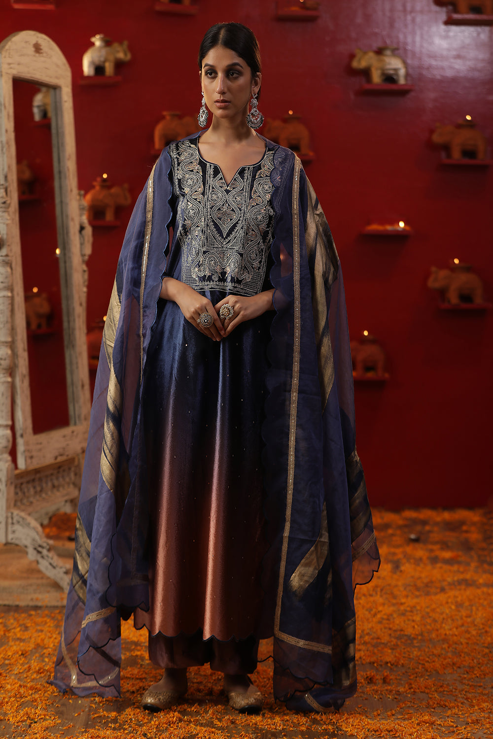 Blue Ombre Velvet Suit set - Auraya Fashion - Arpita Sulakshana - #tag1# - #tag2# - #tag3# - #tag3#