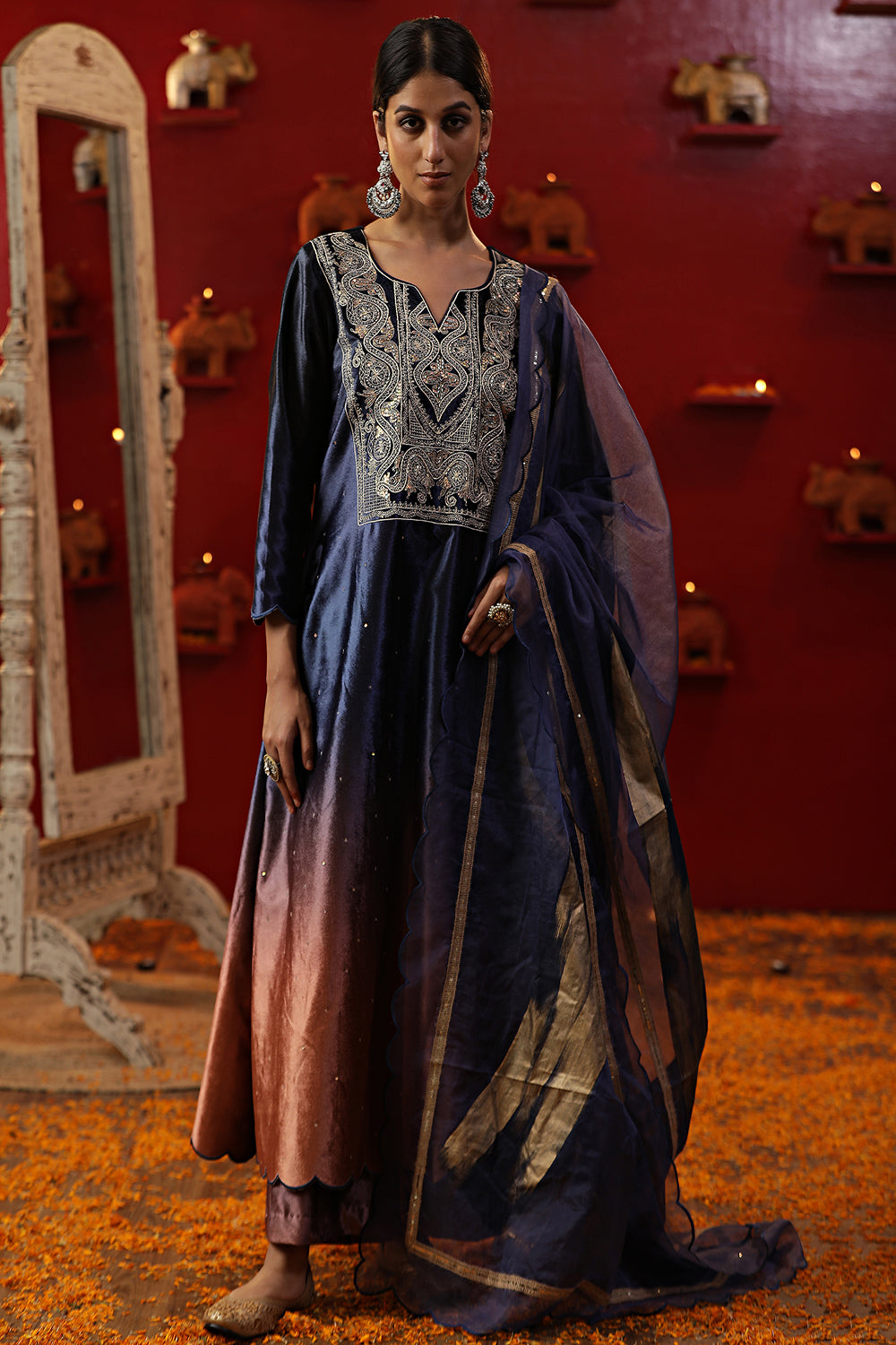 Blue Ombre Velvet Suit set - Auraya Fashion -  - #tag1# - #tag2# - #tag3# - #tag3#