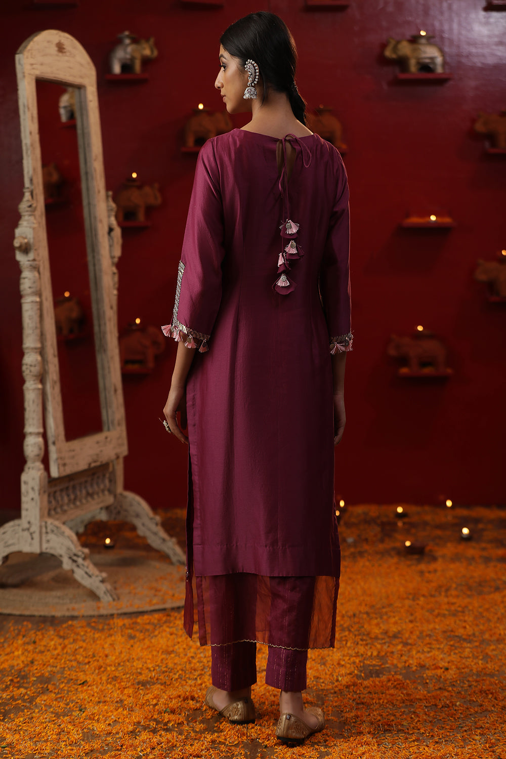 Purple Bird Handpainted Suit set - Auraya Fashion -  - #tag1# - #tag2# - #tag3# - #tag3#