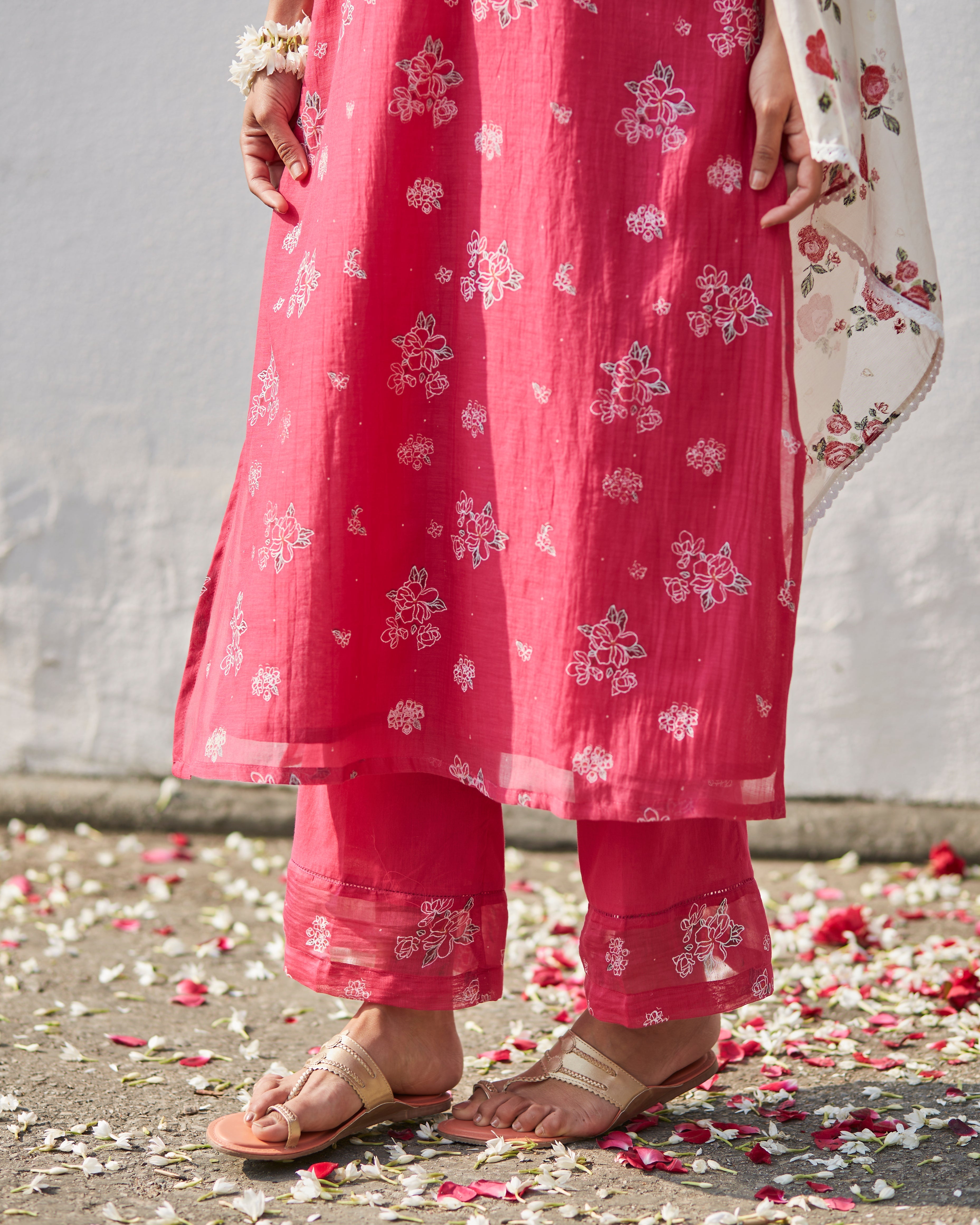 Fuchsia And Ivory Kurta Set - Auraya Fashion -  - #tag1# - #tag2# - #tag3# - #tag3#