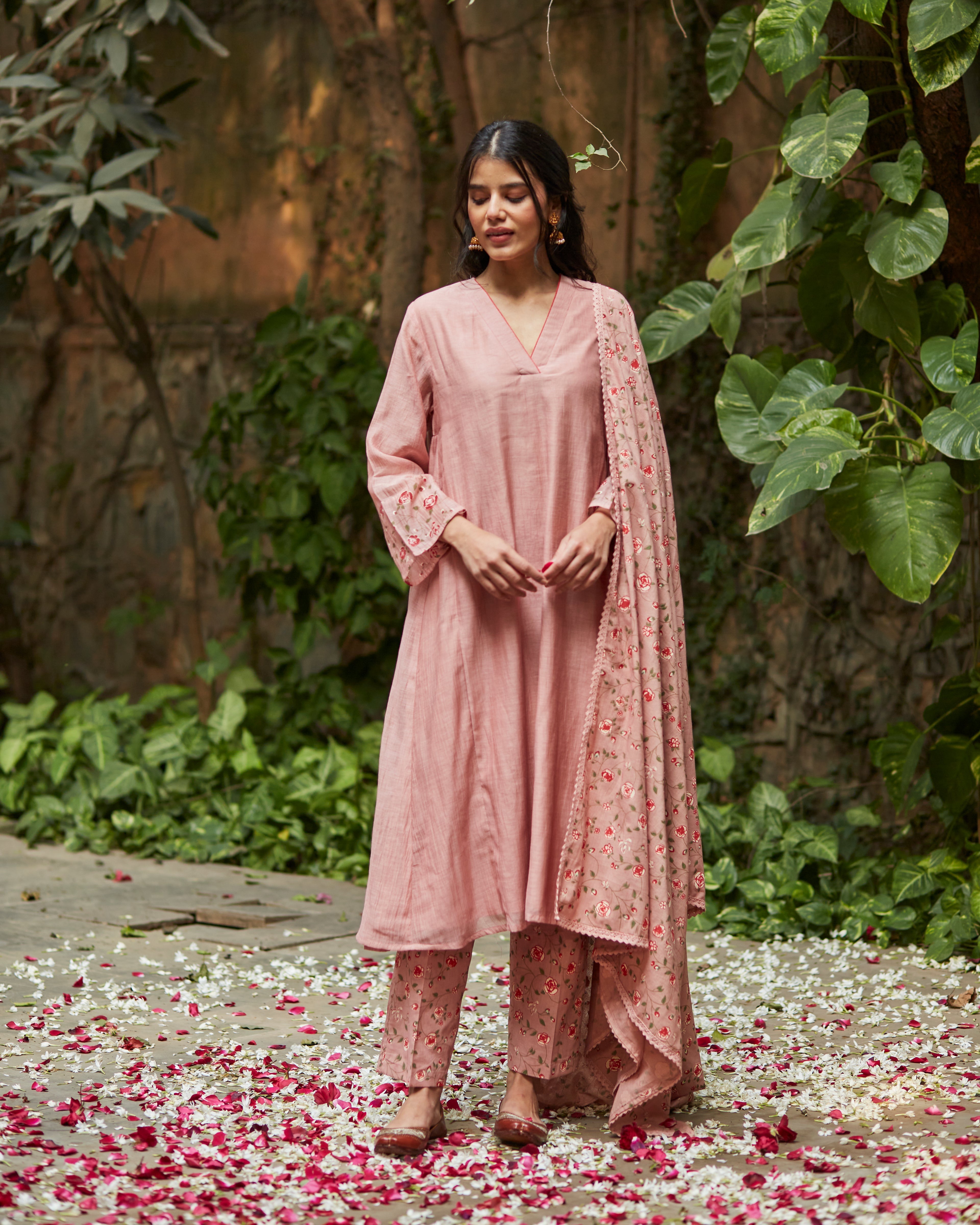 Old Rose Kurta Set - Auraya Fashion - Juanita - #tag1# - #tag2# - #tag3# - #tag3#