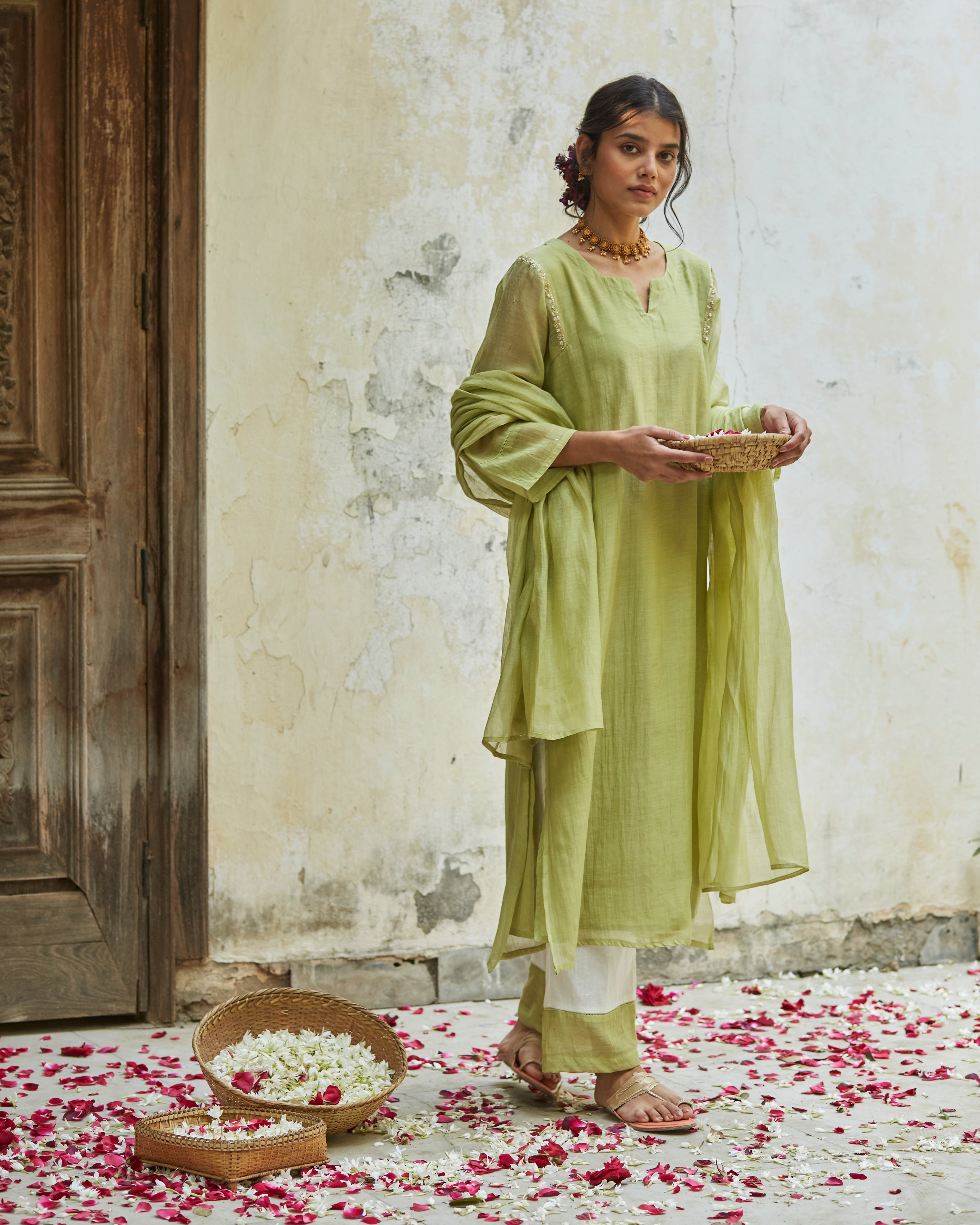 Pista Green  Kurta Set - Auraya Fashion - Juanita - #tag1# - #tag2# - #tag3# - #tag3#