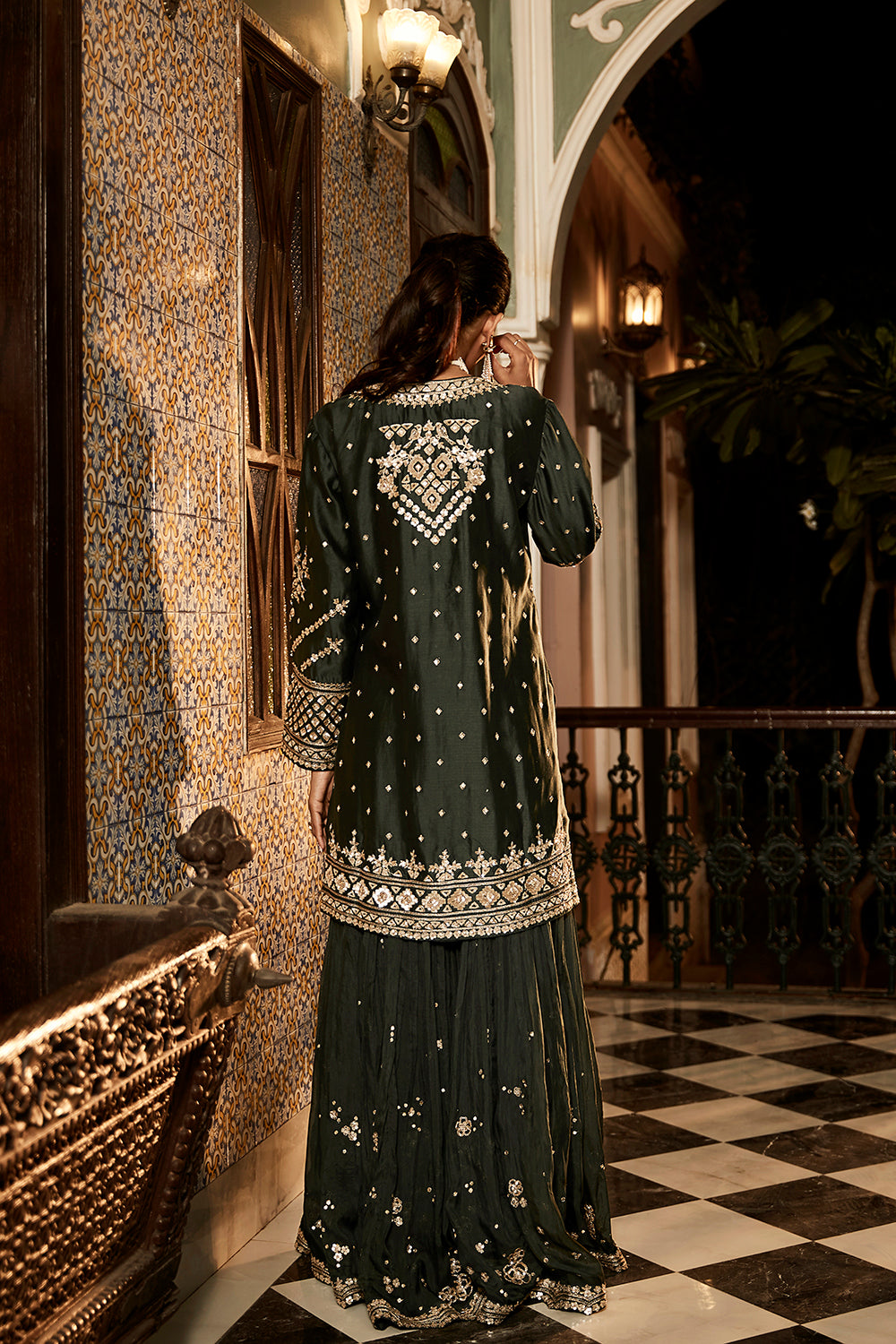 The Nawabi Green Roohani Sharara Set - Auraya Fashion -  - #tag1# - #tag2# - #tag3# - #tag3#