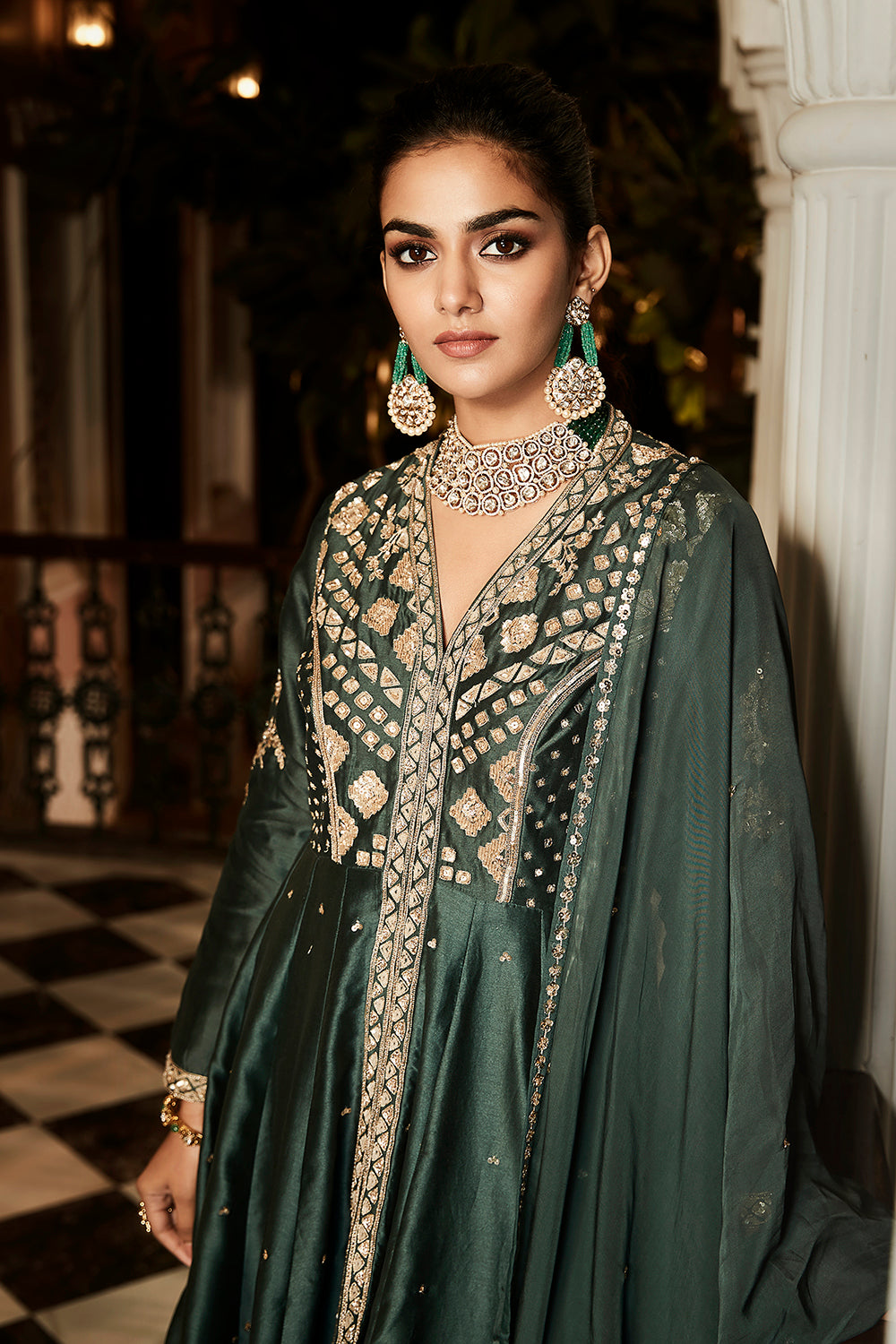The Nawabi Green Long Peplum Sharara Set - Auraya Fashion -  - #tag1# - #tag2# - #tag3# - #tag3#
