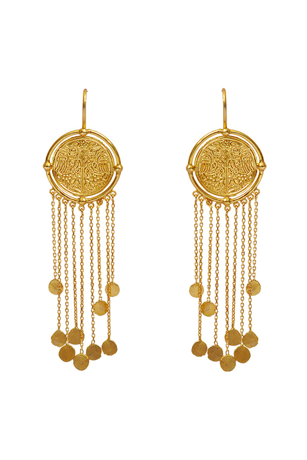 Muhur Coin Gold Finish Earrings In 92.5 Sterling Silver - Auraya Fashion - Tanvi Garg - #tag1# - #tag2# - #tag3# - #tag3#