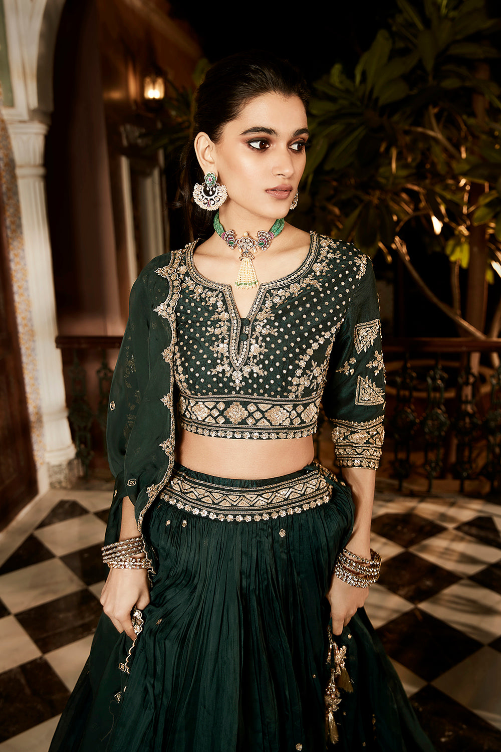 The Nawabi Green Paheli Lehenga - Auraya Fashion -  - #tag1# - #tag2# - #tag3# - #tag3#