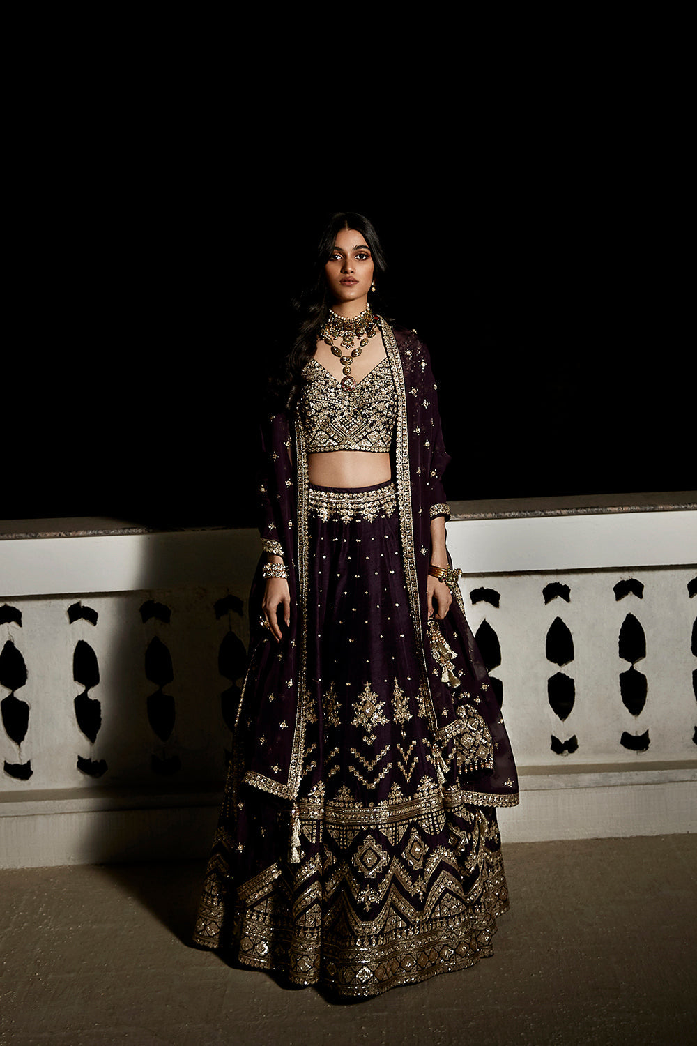 The Royal Matsya Midnight Plum Lehenga - Auraya Fashion - Matsya - #tag1# - #tag2# - #tag3# - #tag3#