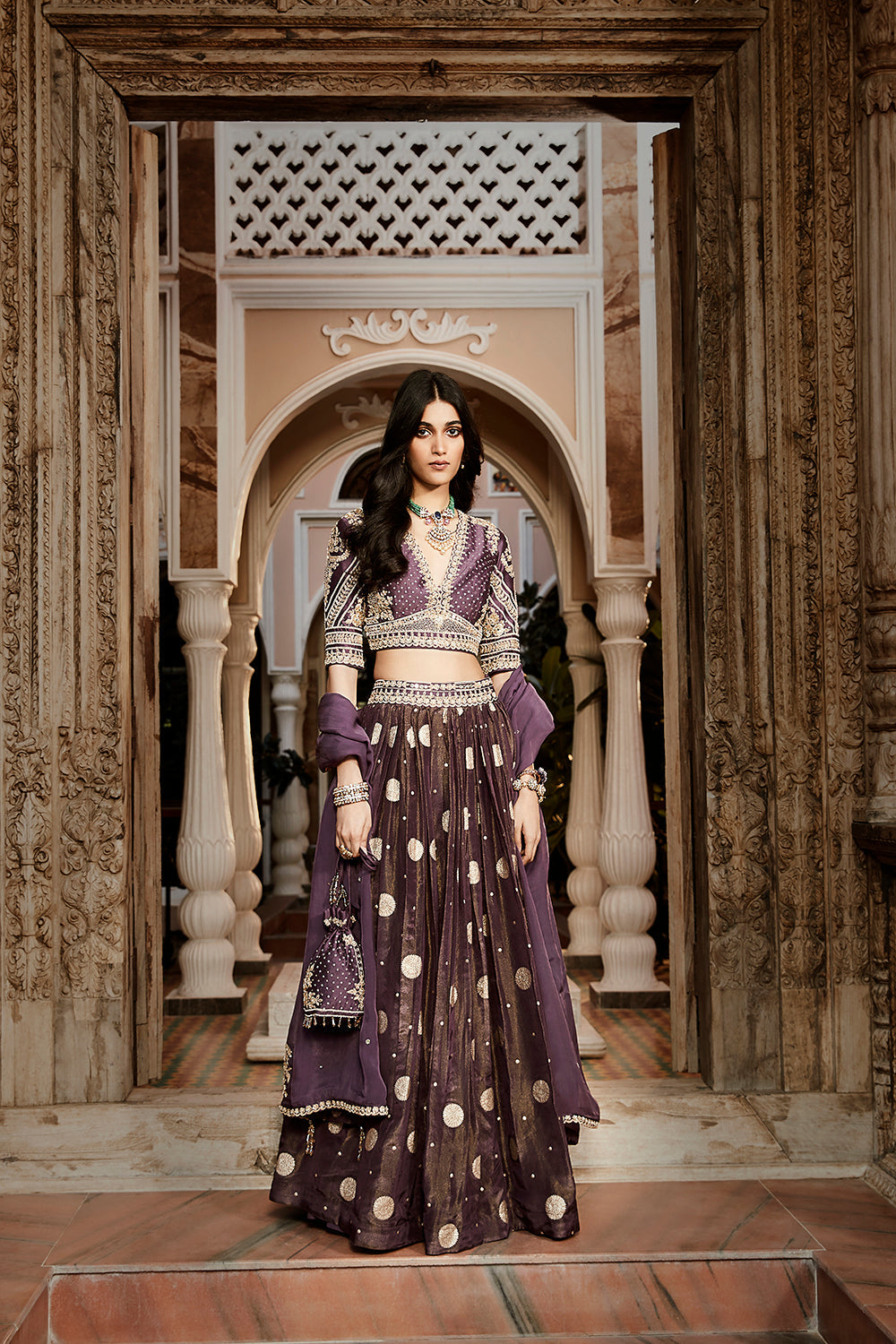 The Burnt Lavender Kashi Lehenga Set - Auraya Fashion - Matsya - #tag1# - #tag2# - #tag3# - #tag3#