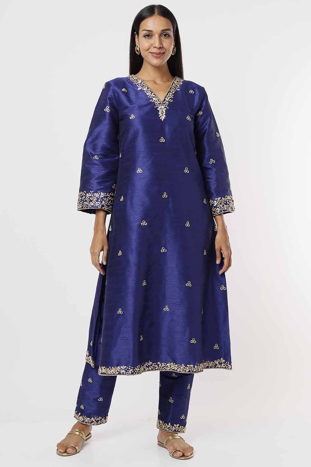 Royal Blue Kurta And Pants Set - Auraya Fashion - Mehak Murpana - #tag1# - #tag2# - #tag3# - #tag3#