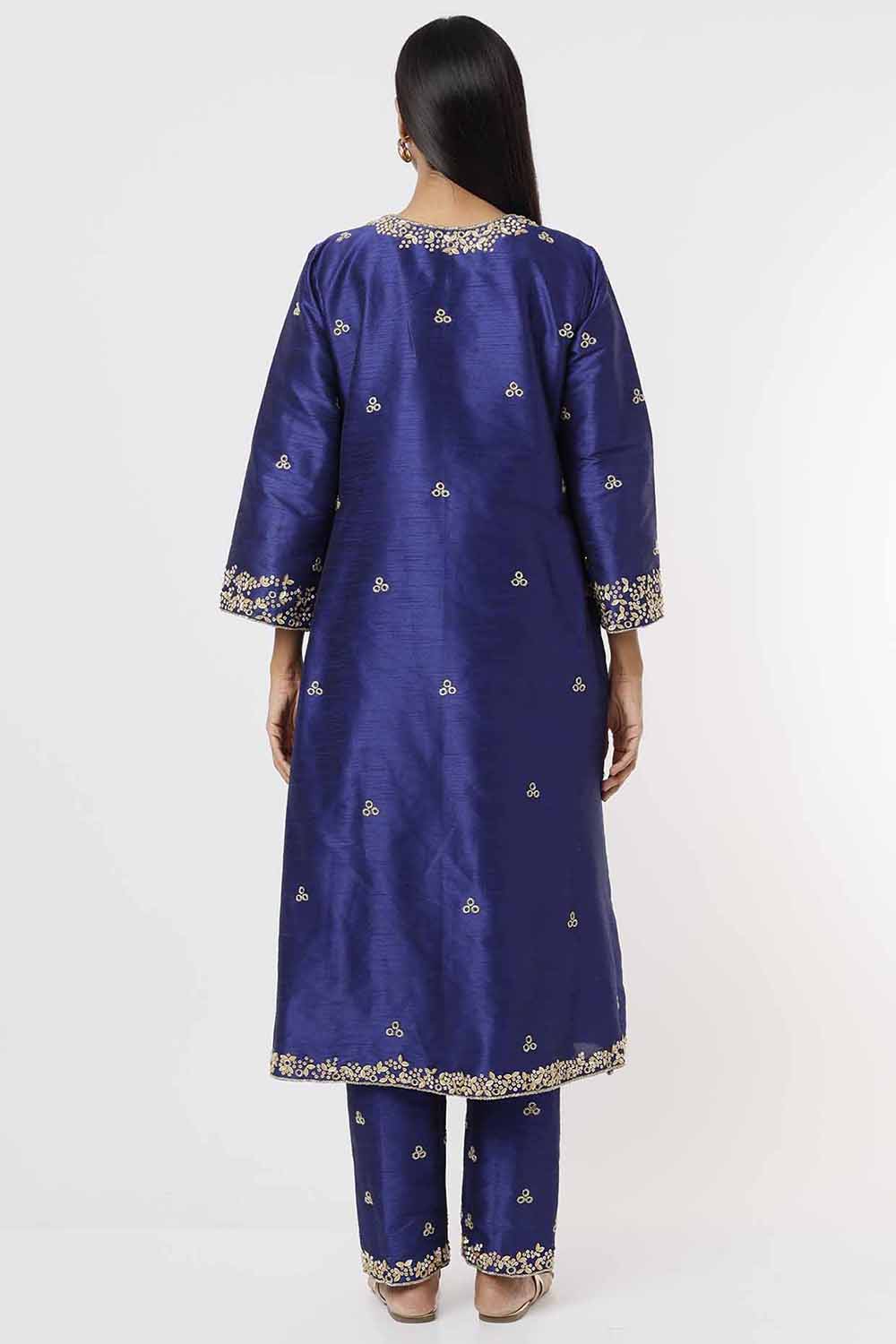 Royal Blue Kurta And Pants Set - Auraya Fashion -  - #tag1# - #tag2# - #tag3# - #tag3#