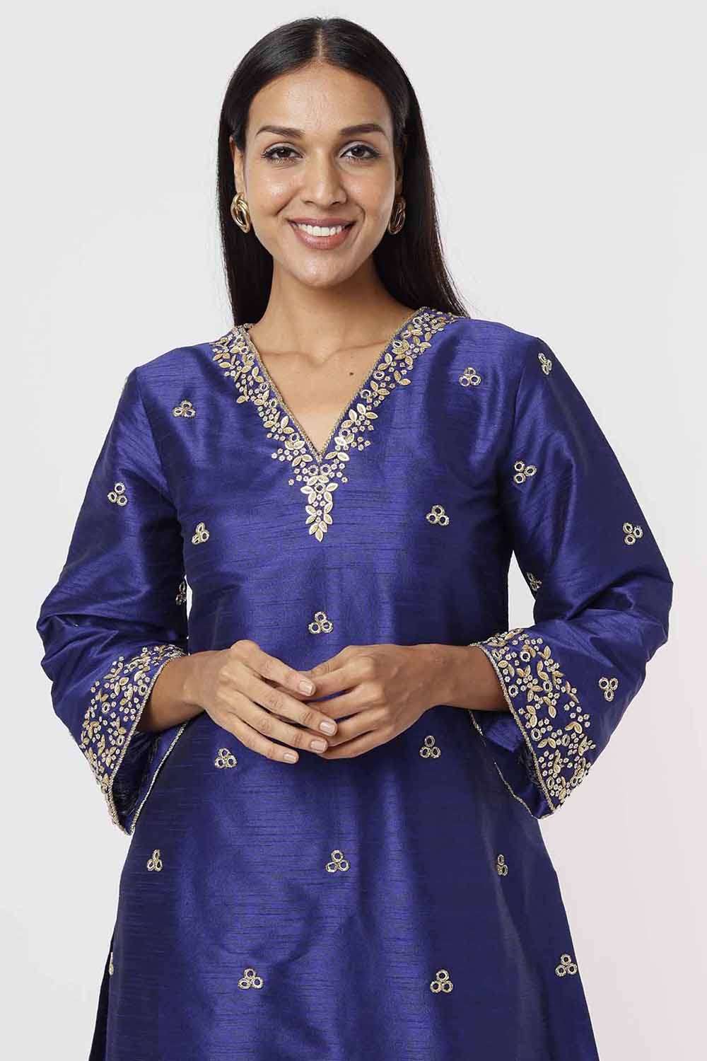 Royal Blue Kurta And Pants Set - Auraya Fashion -  - #tag1# - #tag2# - #tag3# - #tag3#