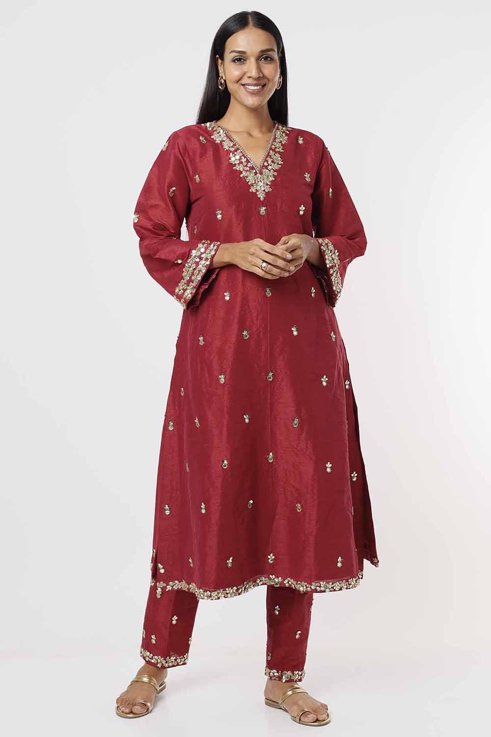 Raspberry Red Kurta And Pants Set - Auraya Fashion - Mehak Murpana - #tag1# - #tag2# - #tag3# - #tag3#