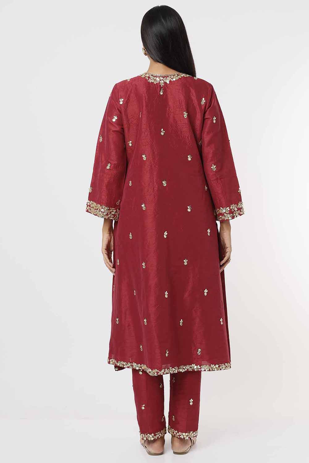 Raspberry Red Kurta And Pants Set - Auraya Fashion -  - #tag1# - #tag2# - #tag3# - #tag3#