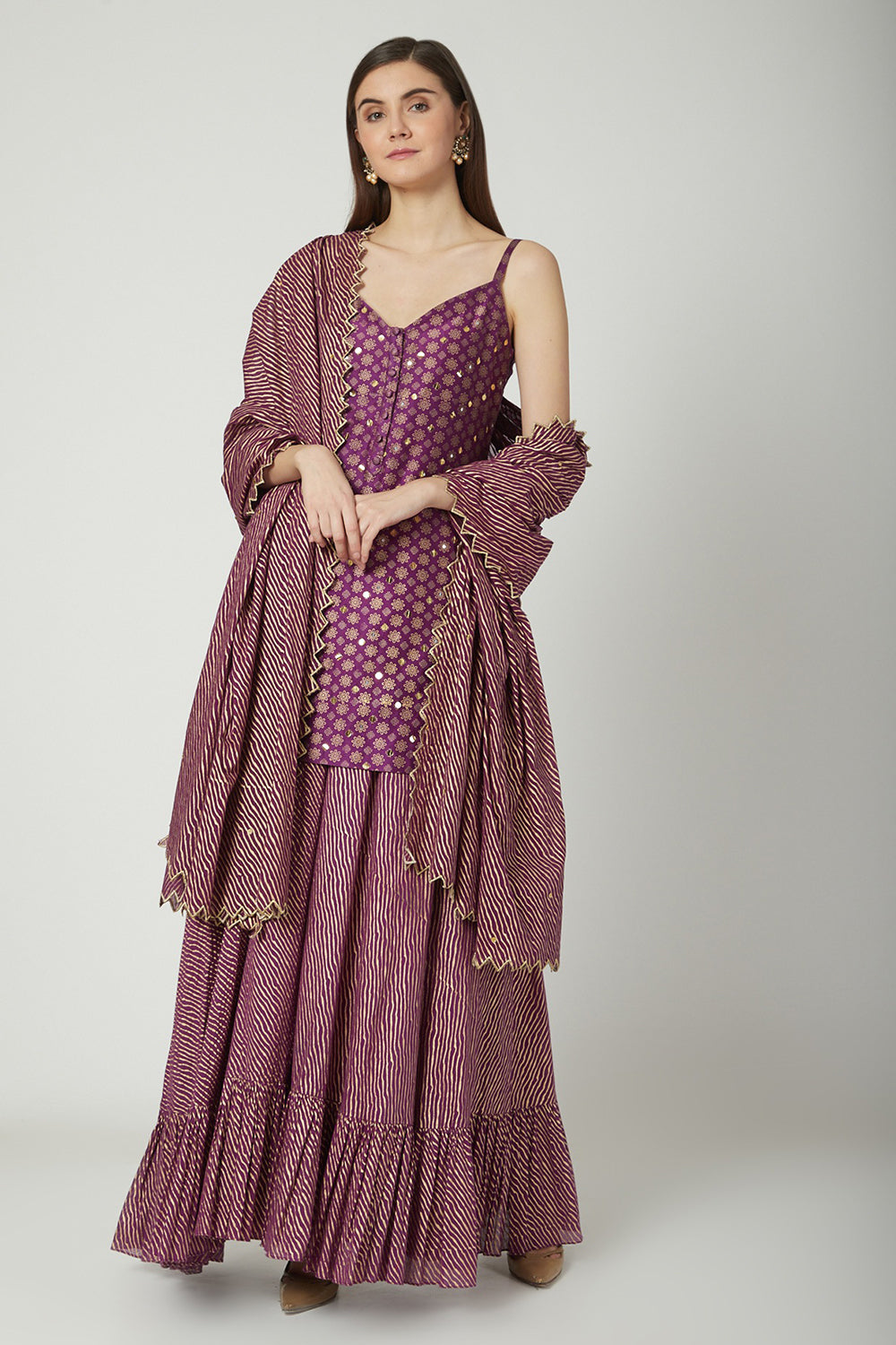 Embroidered & Printed Purple Kurta Set - Auraya Fashion - Seema Nanda - #tag1# - #tag2# - #tag3# - #tag3#