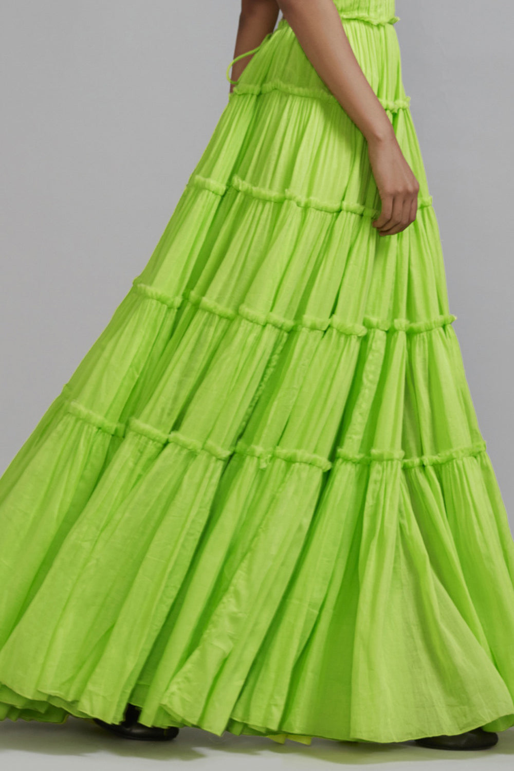 Neon Green Mul Tiered Gown - Auraya Fashion -  - #tag1# - #tag2# - #tag3# - #tag3#