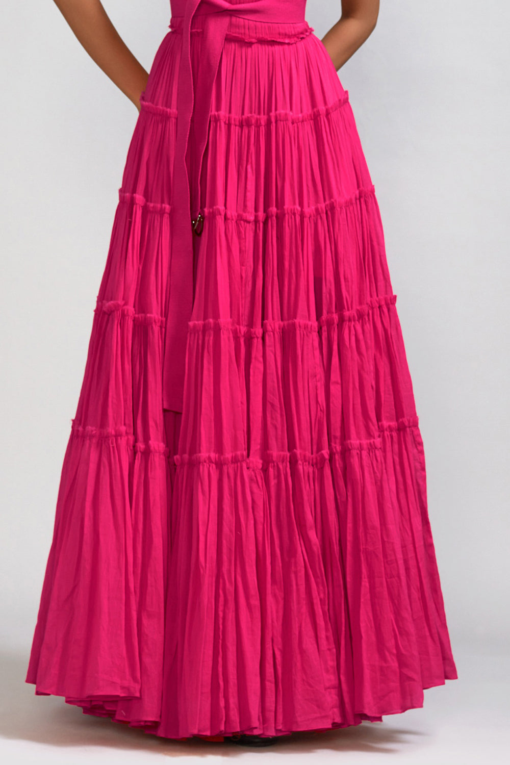 Pink Mul Tiered Gown - Auraya Fashion -  - #tag1# - #tag2# - #tag3# - #tag3#
