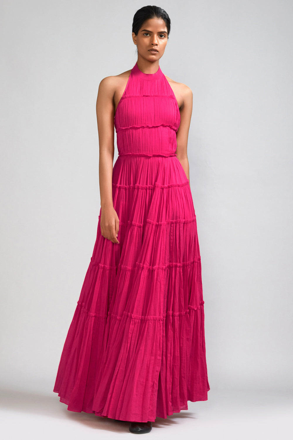 Pink Mul Tiered Gown - Auraya Fashion - Mati - #tag1# - #tag2# - #tag3# - #tag3#